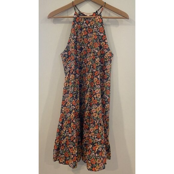 Rebecca Taylor Dress A Line Tiered Sleeveless Navy Blue Orange Purple Floral 2 - Picture 1 of 6